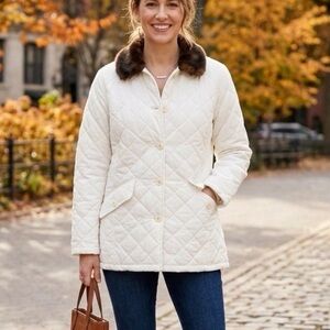 Charter Club Cream Quilted Jacket with Faux Fur Collar NWT